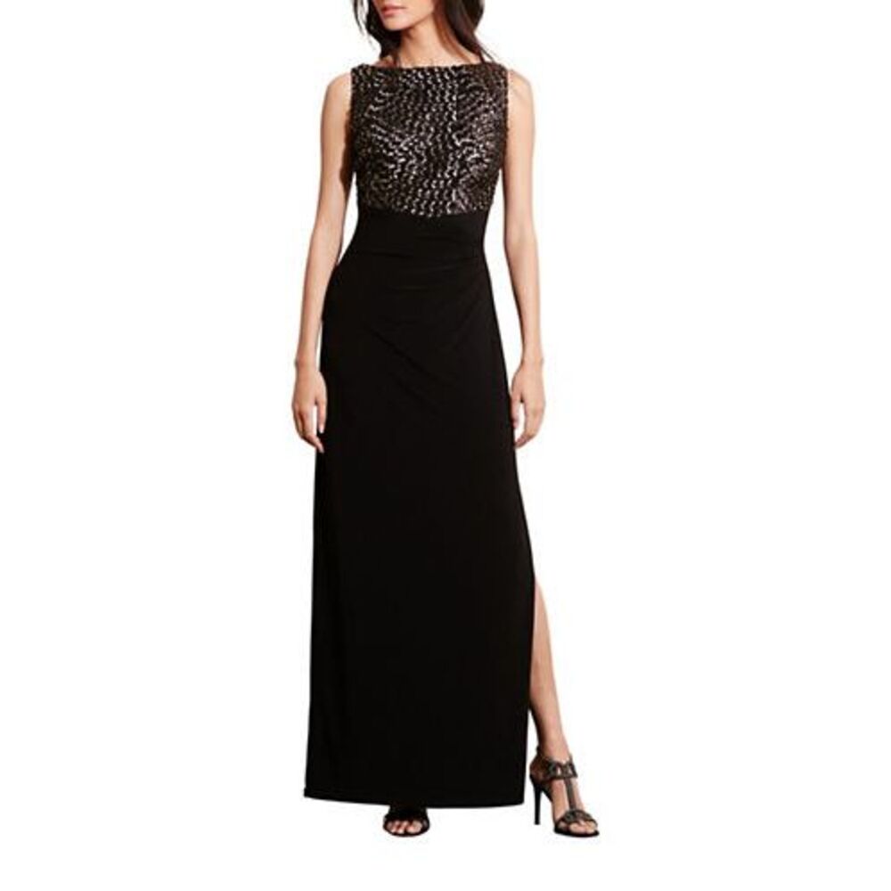 Lauren Ralph Lauren Womens Ednella Black Party Evening Dress
